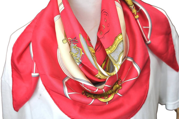 Authentic HERMES Carre 90 Scarf "SPRINGS" Silk Red G9410