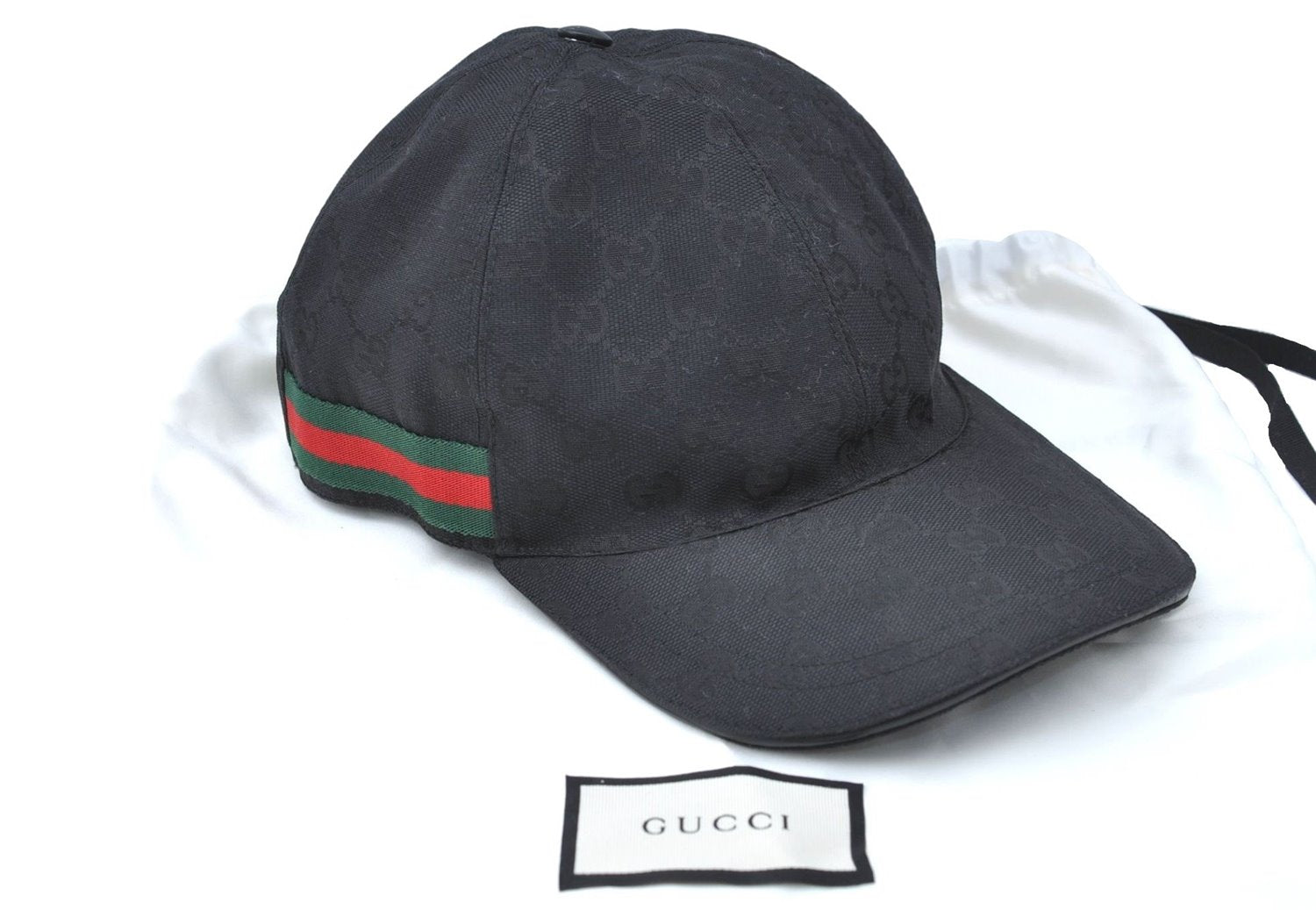 Authentic GUCCI Web Sherry Line Cap GG Canvas Leather Size M 200035 Black G9649