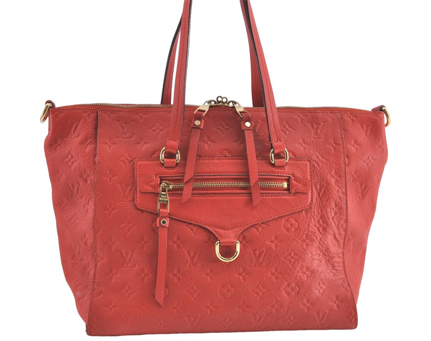 Auth Louis Vuitton Monogram Empreinte Lumineuse PM Tote Bag Red M40552 LV G9888