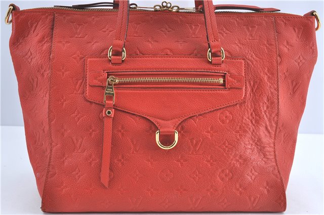 Auth Louis Vuitton Monogram Empreinte Lumineuse PM Tote Bag Red M40552 LV G9888