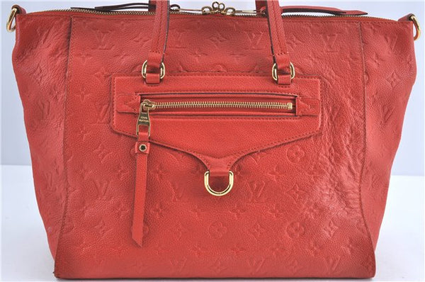 Auth Louis Vuitton Monogram Empreinte Lumineuse PM Tote Bag Red M40552 LV G9888