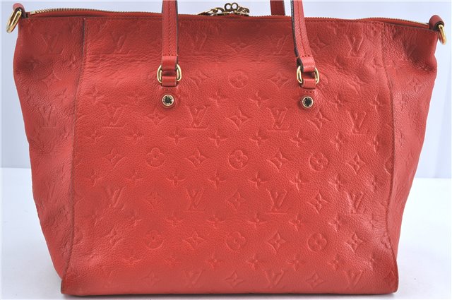 Auth Louis Vuitton Monogram Empreinte Lumineuse PM Tote Bag Red M40552 LV G9888