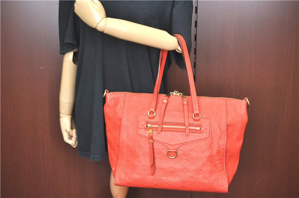 Auth Louis Vuitton Monogram Empreinte Lumineuse PM Tote Bag Red M40552 LV G9888