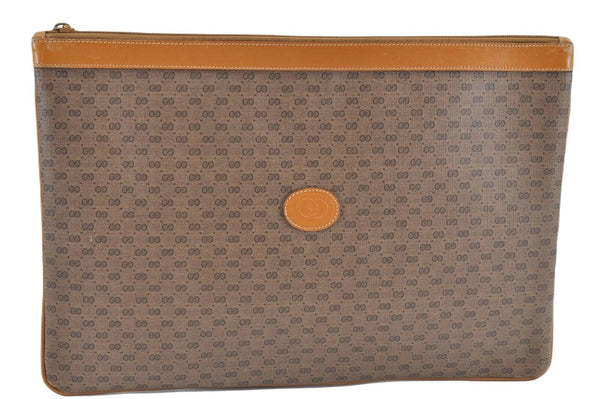 Authentic GUCCI Micro GG PVC Leather Document Case Brown Beige G9902