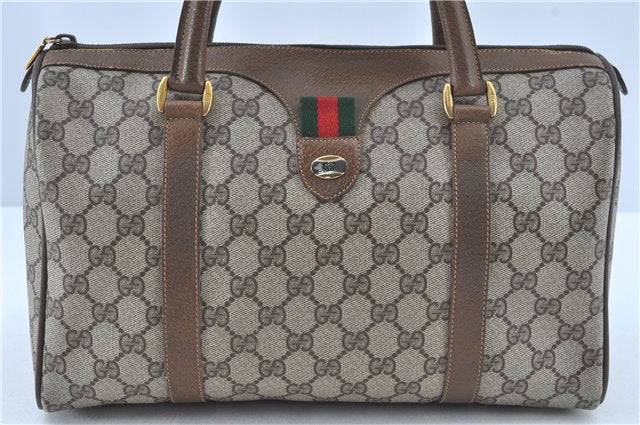 Authentic GUCCI Web Sherry Line Hand Boston Bag GG PVC Leather Brown Junk G9934