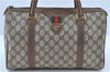 Authentic GUCCI Web Sherry Line Hand Boston Bag GG PVC Leather Brown Junk G9934