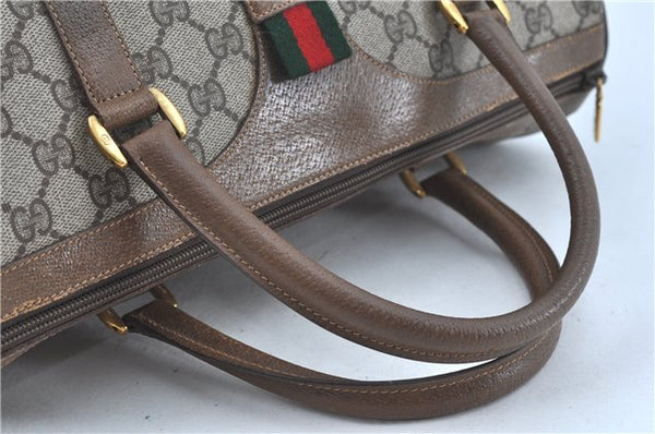 Authentic GUCCI Web Sherry Line Hand Boston Bag GG PVC Leather Brown Junk G9934