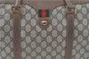 Authentic GUCCI Web Sherry Line Hand Boston Bag GG PVC Leather Brown Junk G9934