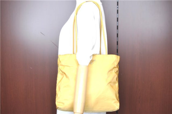 Authentic PRADA Nylon Shoulder Tote Bag Yellow G9942