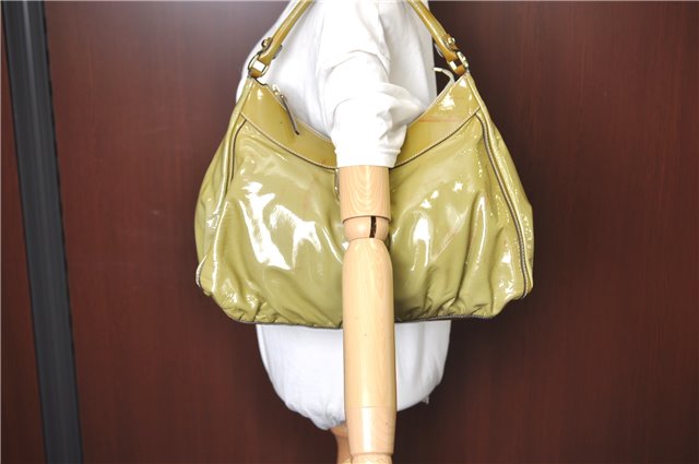 Authentic GUCCI Abbey Shoulder Hand Bag Purse Enamel 189833 Green H0034