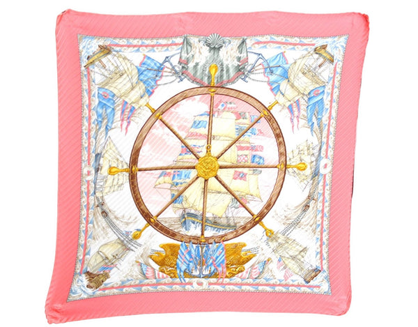 Authentic HERMES Pleats Scarf "iuc le vent" Silk Pink Box H0082