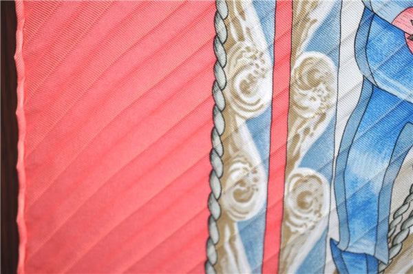 Authentic HERMES Pleats Scarf "iuc le vent" Silk Pink Box H0082