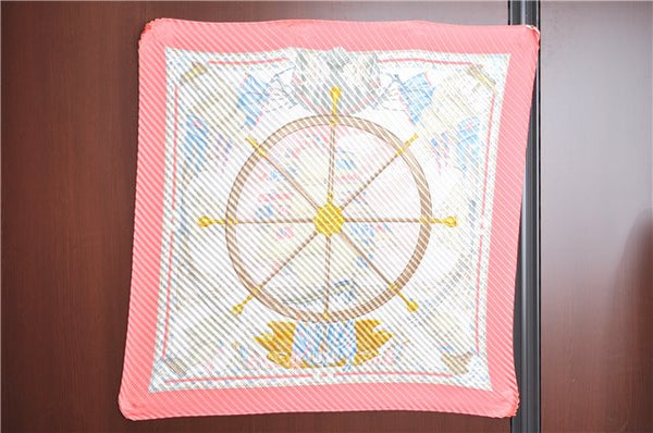 Authentic HERMES Pleats Scarf "iuc le vent" Silk Pink Box H0082