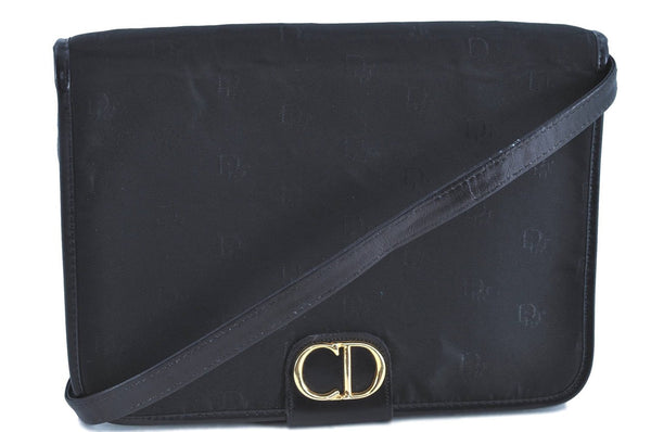 Authentic Christian Dior Shoulder Cross Body Bag Nylon Leather Black H0765