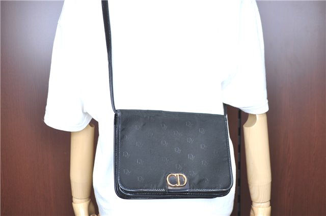 Authentic Christian Dior Shoulder Cross Body Bag Nylon Leather Black H0765