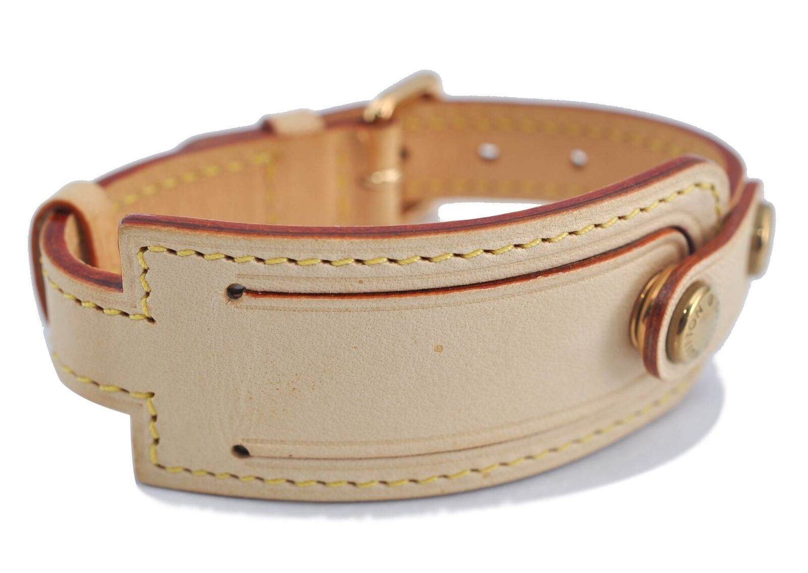 Authentic LOUIS VUITTON Bangle Bracelet Leather Beige LV H1159