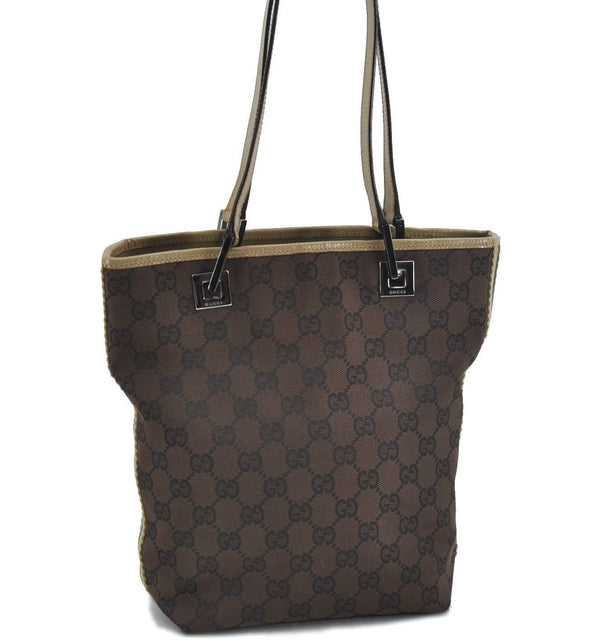 Auth GUCCI Sherry Line Shoulder Tote Bag GG Canvas Leather 31244 Brown H1212