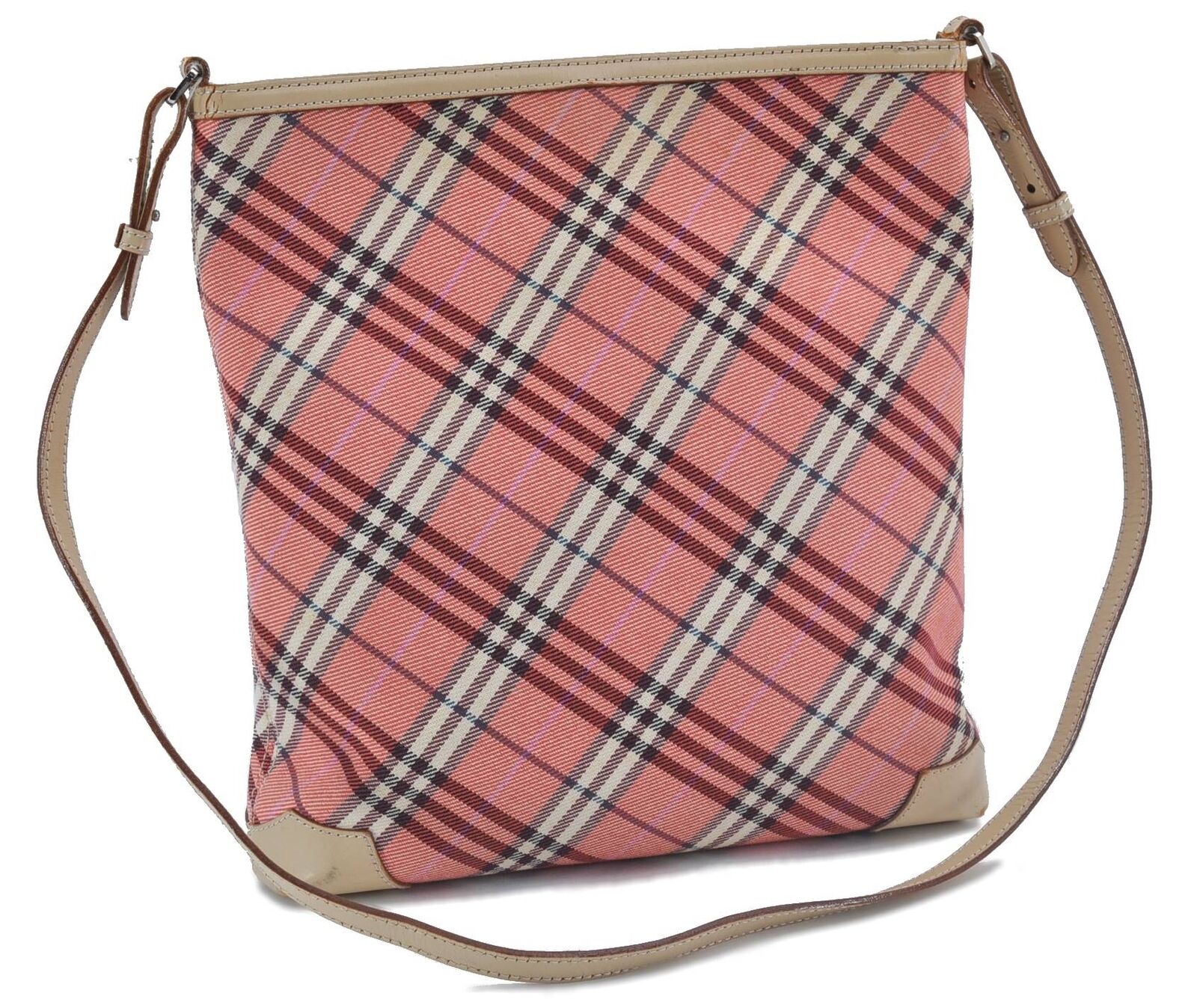 Auth BURBERRY BLUE LABEL Check Shoulder Cross Body Bag Canvas Leather Red H1388