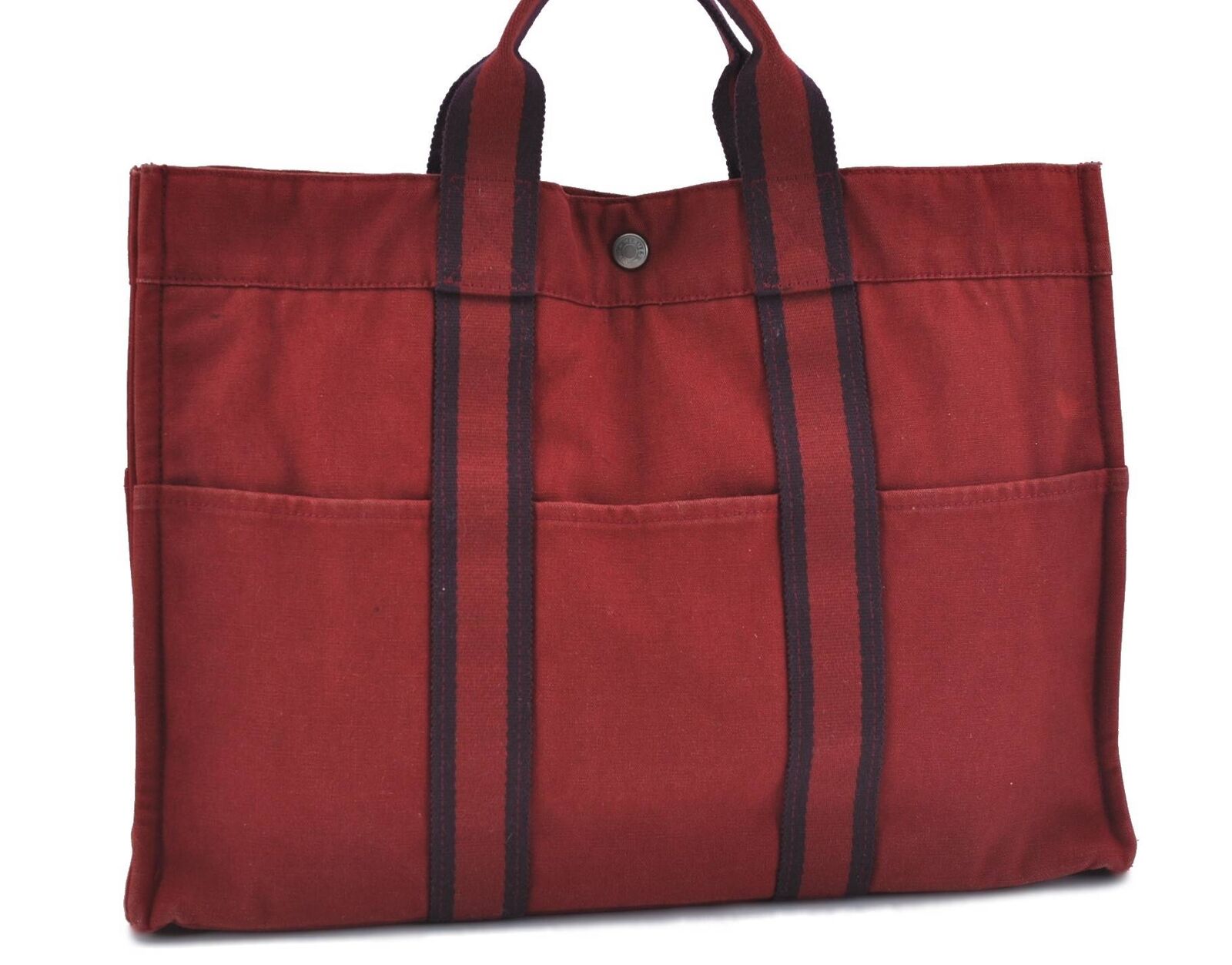 Authentic HERMES Fourre Tout MM Hand Tote Bag Canvas Red H1407