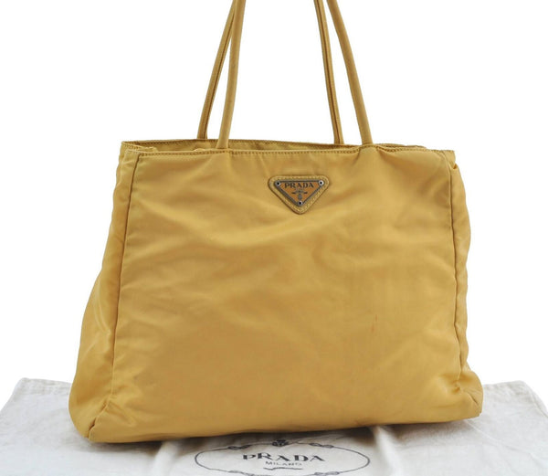 Authentic PRADA Nylon Shoulder Tote Bag Yellow H1424