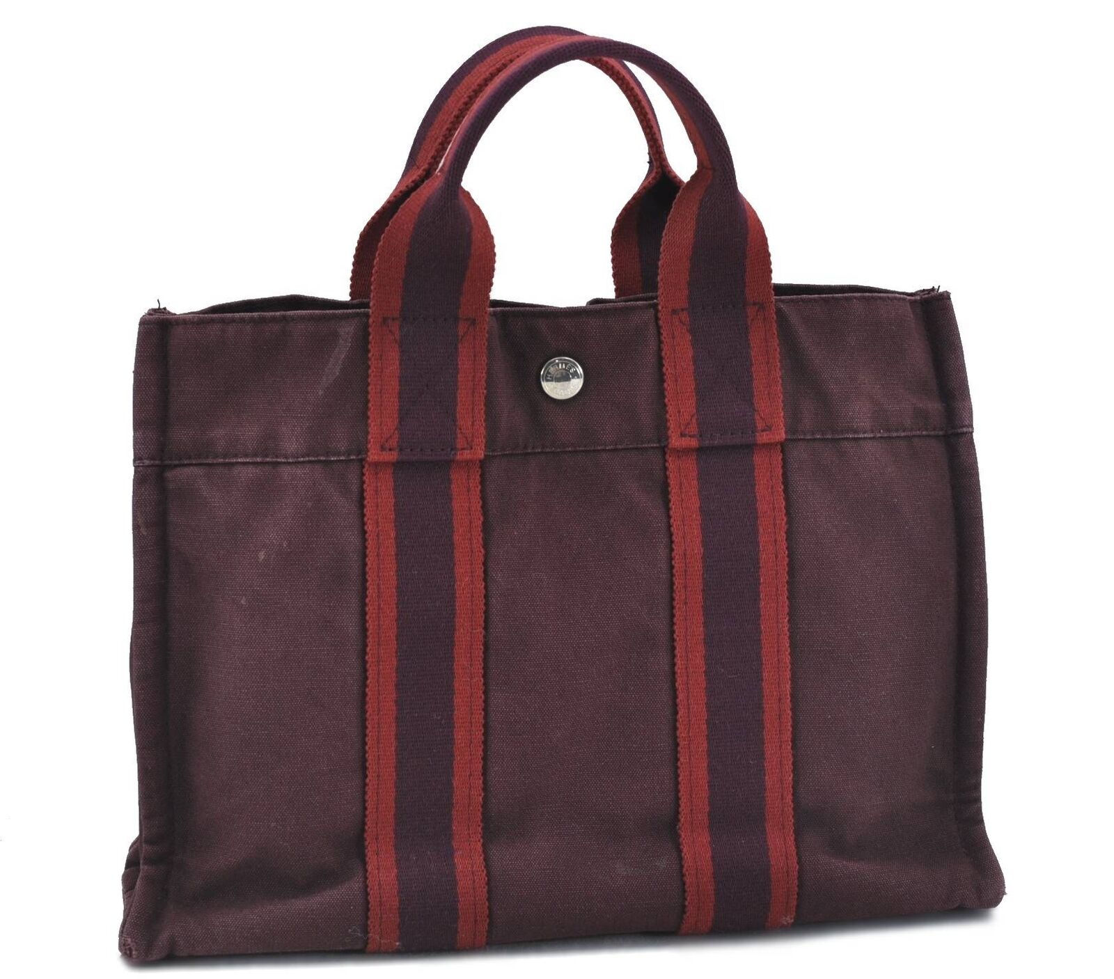 Authentic HERMES Fourre Tout PM Hand Tote Bag Canvas Wine Red H1429