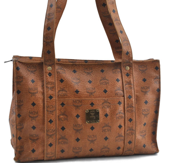 Authentic MCM Visetos Leather Vintage Shoulder Tote Bag Brown  H1442