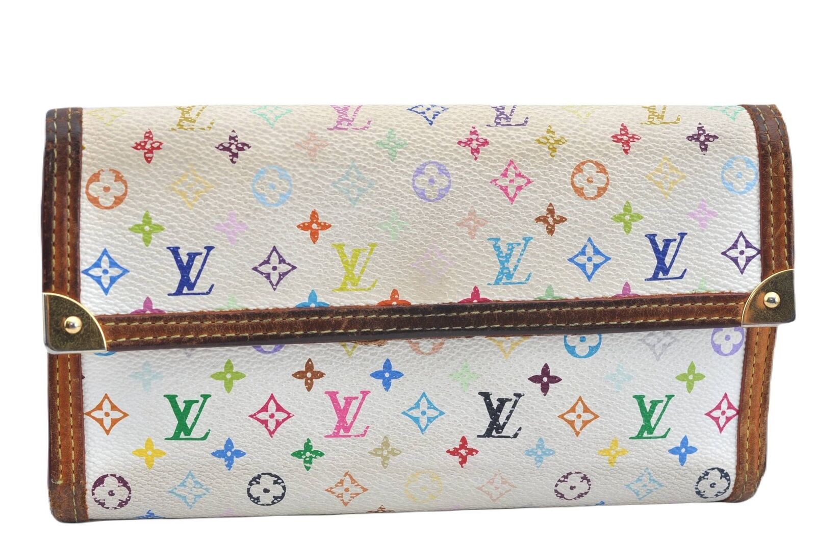 LOUIS VUITTON Monogram Multicolor Portefeuille International Wallet White H1453