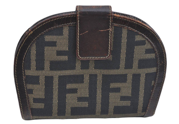Authentic FENDI Zucca Bifold Wallet Purse Nylon Leather Brown H1454