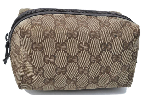 Authentic GUCCI Pouch GG Canvas Leather 29595 Brown H1456