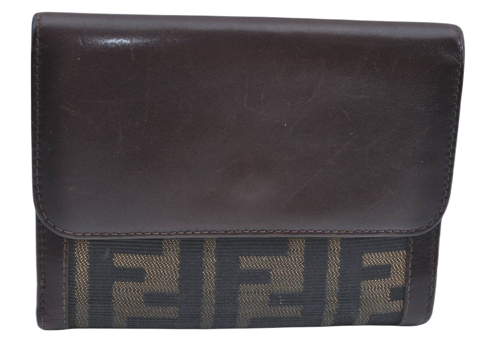 Authentic FENDI Zucca Bifold Wallet Purse Canvas Leather Brown H1457