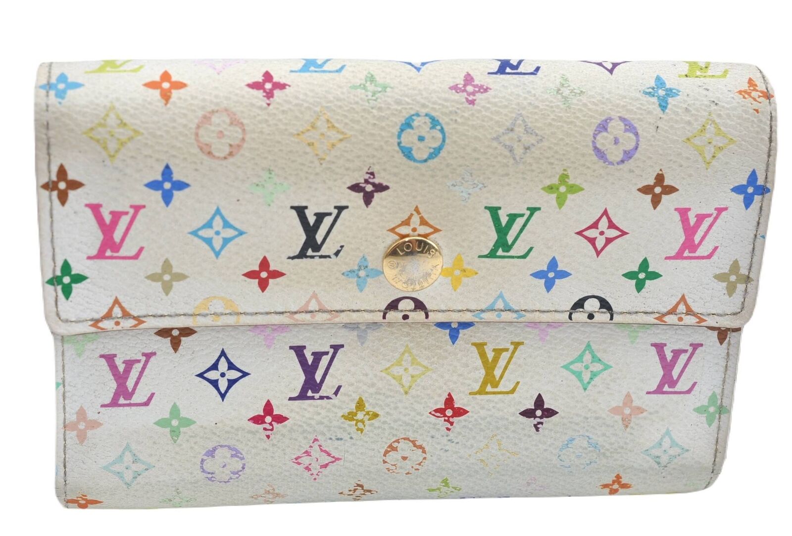 Auth LOUIS VUITTON Monogram Multicolor Portefeuille Alexandra Wallet White H1459