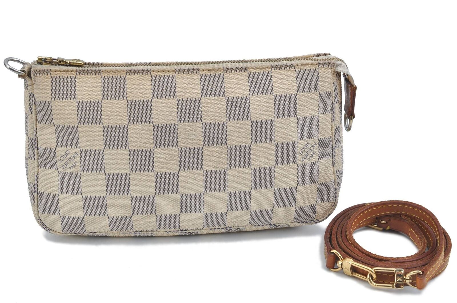 Auth LOUIS VUITTON Damier Azur Pochette Accessoires Pouch Long Shoulder LV H1478