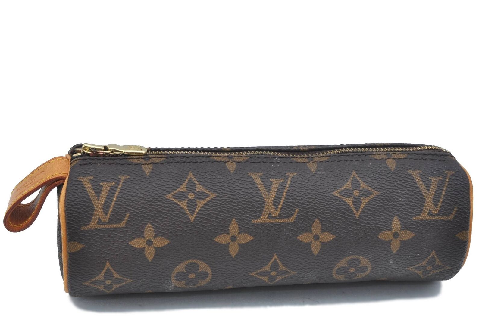 Authentic LOUIS VUITTON Monogram Trousse Ronde Pen Case Pouch M47630 Junk H1481