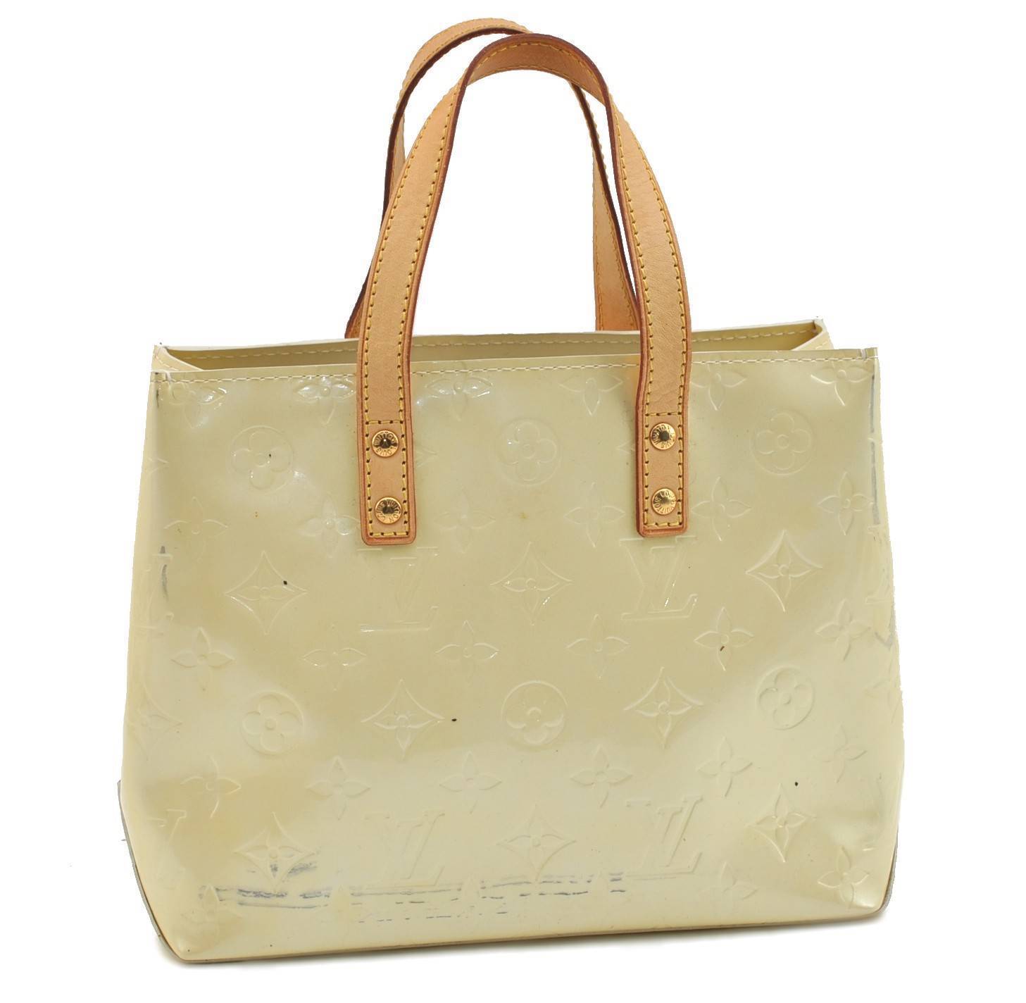 Authentic LOUIS VUITTON Vernis Reade PM Hand Bag Ivory White M91336 LV H1488