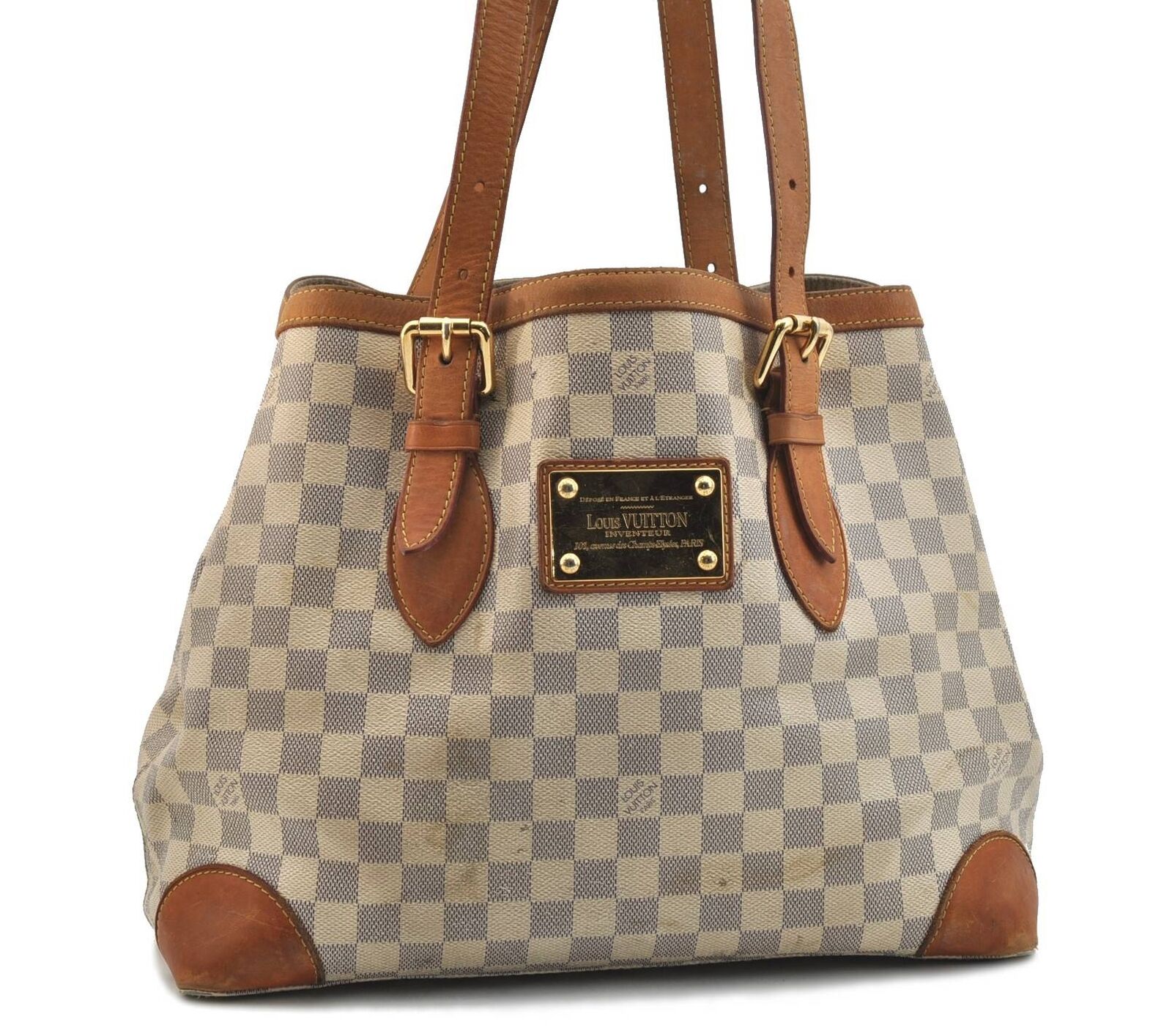 Auth LOUIS VUITTON Damier Azur Hampstead MM Shoulder Tote Bag N51206 LV H1548