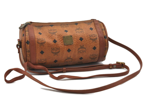Authentic MCM Visetos Leather Vintage Shoulder Cross Body Bag Purse Brown H1553