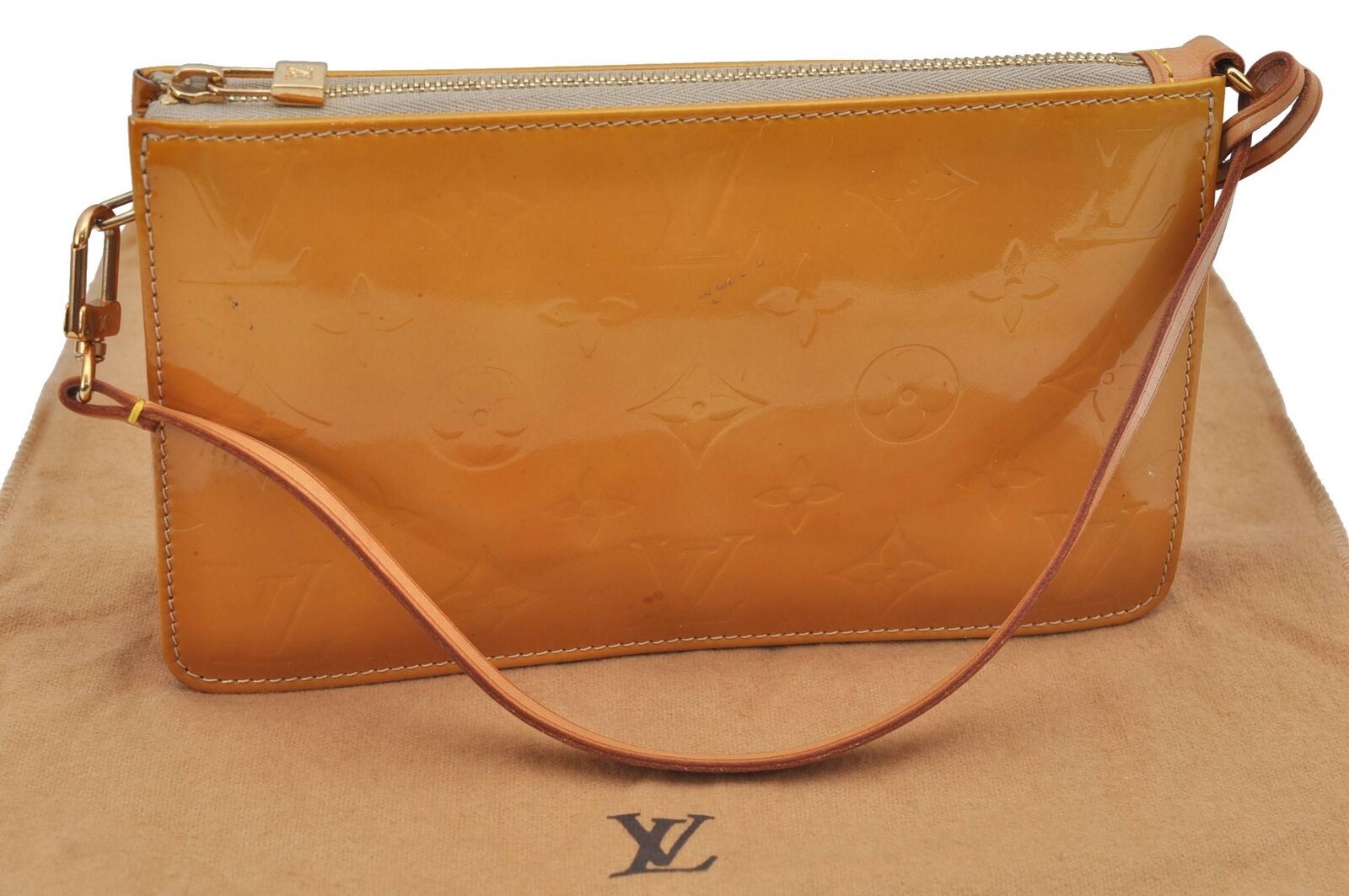 Authentic LOUIS VUITTON Vernis Lexington Hand Bag Pouch Yellow M91058 LV H1586