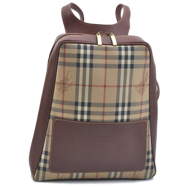 Authentic BURBERRY Nova Check PVC Leather Backpack Brown Beige H1595