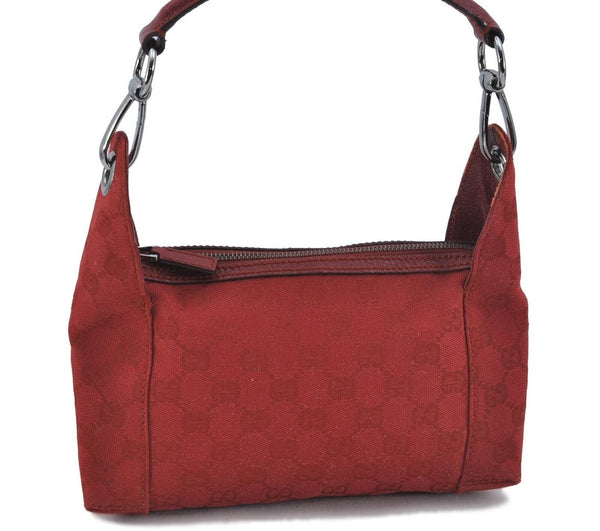 Authentic GUCCI Shoulder Hand Purse Bag GG Canvas Leather 113024 Red H1606