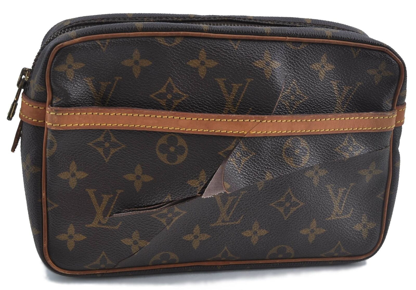 Auth LOUIS VUITTON Monogram Compiegne 23 Clutch Hand Bag M51847 Junk LV H1700