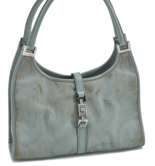 Auth GUCCI Jackie Shoulder Hand Bag Canvas Leather 0021068 Light Green H1833