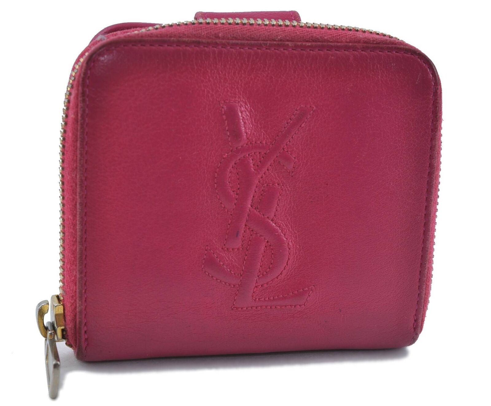 Authentic YVES SAINT LAURENT Bifold Wallet Leather ART352906Y Pink H1873
