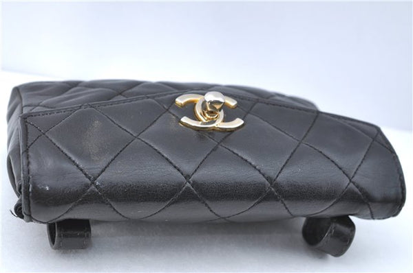 Authentic CHANEL Lamb Skin Matelasse CC Logo Chain Waist Body Bag Black H1884