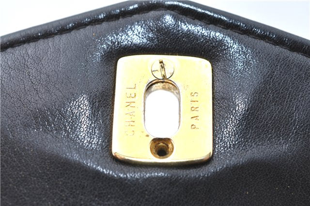 Authentic CHANEL Lamb Skin Matelasse CC Logo Chain Waist Body Bag Black H1884