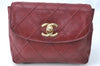 Authentic CHANEL Lamb Skin Bicolore CC Logo Chain Waist Body Bag Red H1889