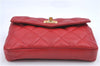 Authentic CHANEL Lamb Skin Matelasse CC Logo Chain Waist Body Bag Red H1890