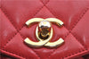 Authentic CHANEL Lamb Skin Matelasse CC Logo Chain Waist Body Bag Red H1890