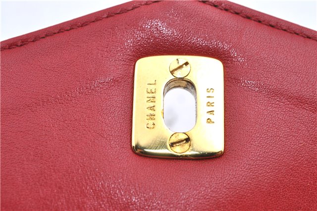 Authentic CHANEL Lamb Skin Matelasse CC Logo Chain Waist Body Bag Red H1890