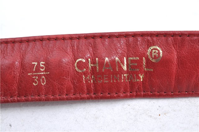 Authentic CHANEL Lamb Skin Matelasse CC Logo Chain Waist Body Bag Red H1890