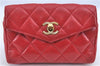 Authentic CHANEL Lamb Skin Matelasse CC Logo Chain Waist Body Bag Red H1893